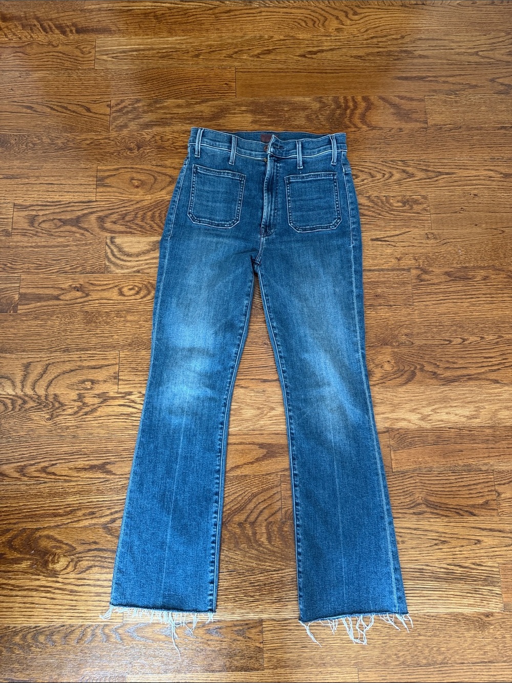 MOTHER Blue Flare Jeans with Raw Hem